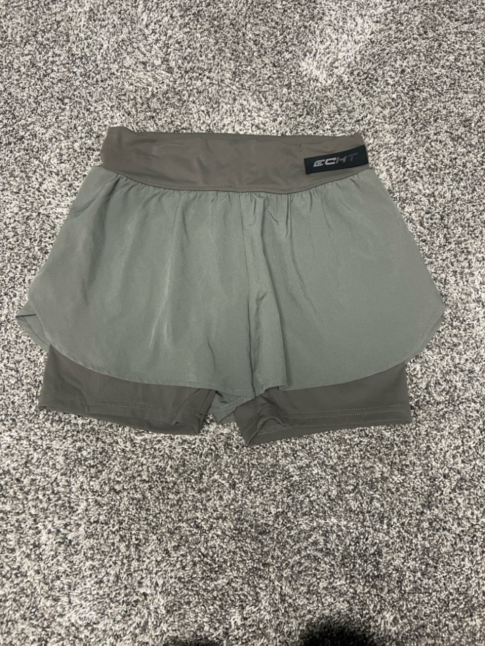 ECHT 2 in 1 Athletic Shorts Olive Green XL Running Shorts Gym Workout